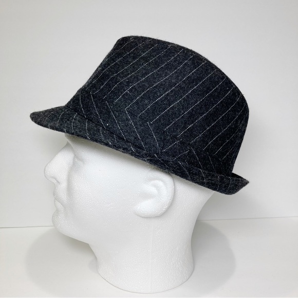 Charcoal Grey White Pin stripe Fedora Wool Blend Matching Band NWOT - Picture 1 of 15